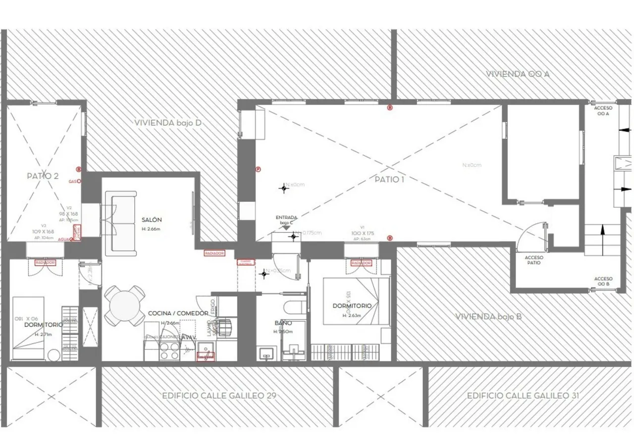 living - Piso de 60m² en venta en Arapiles, Madrid - Plano del piso - 1