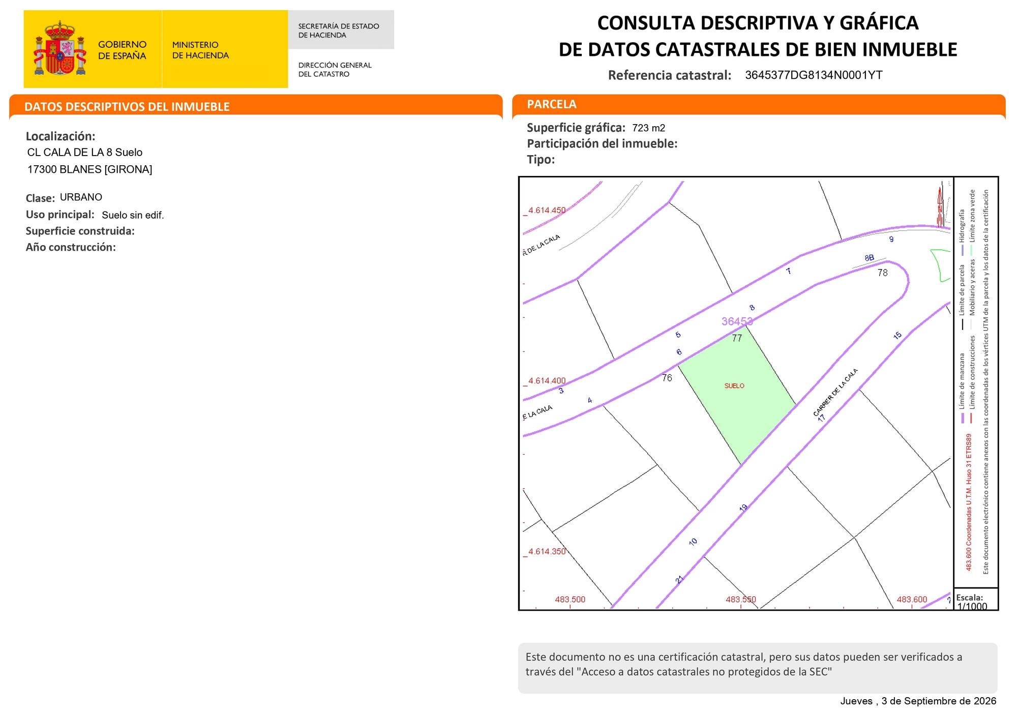 living - 800m² plot for sale in Blanes, Costa Brava - Floor Plan - 1