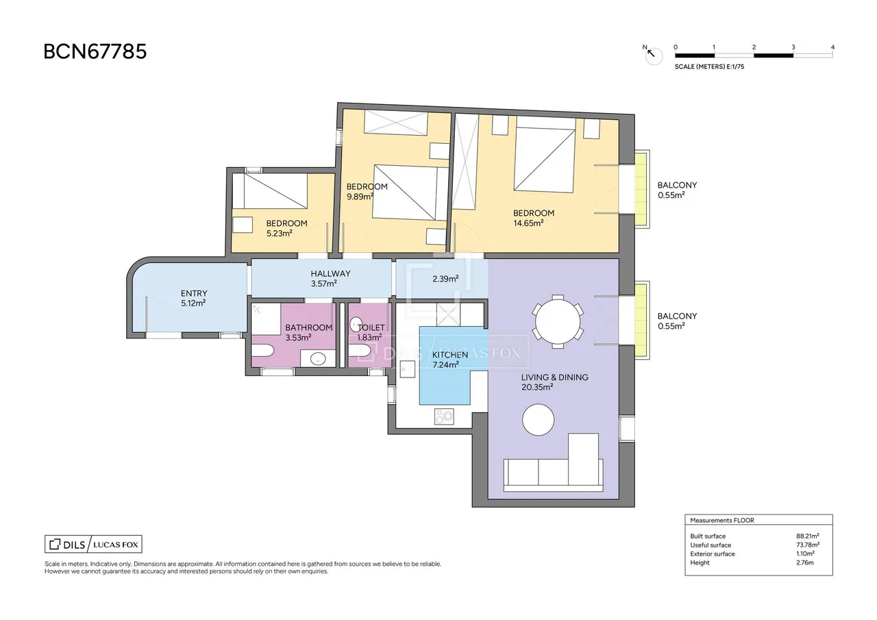 living - 88m² apartment for sale in Gótico, Barcelona - Floor Plan - 1