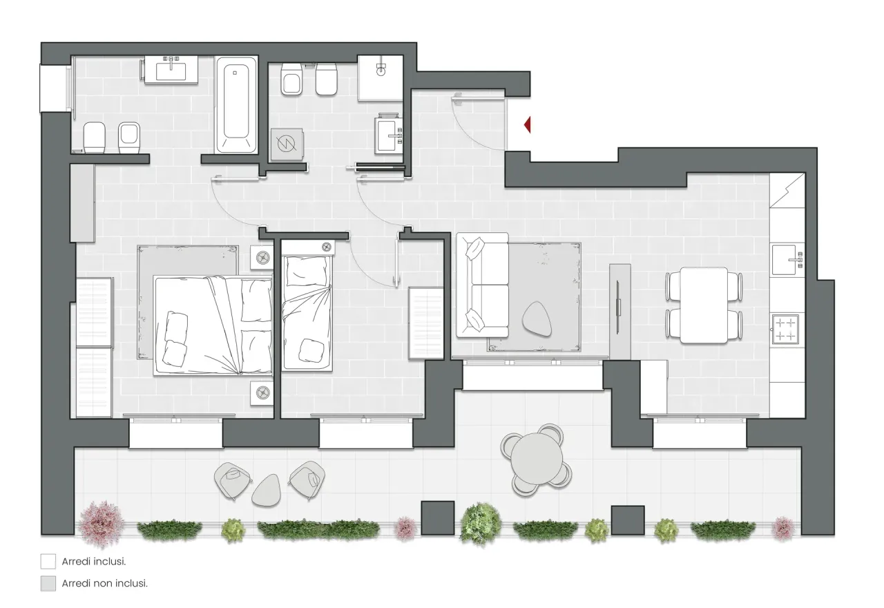 Two Bedrooms of 101 sqm - Edificio C2 - LivinUp  | Milano - Floor Plan - 1