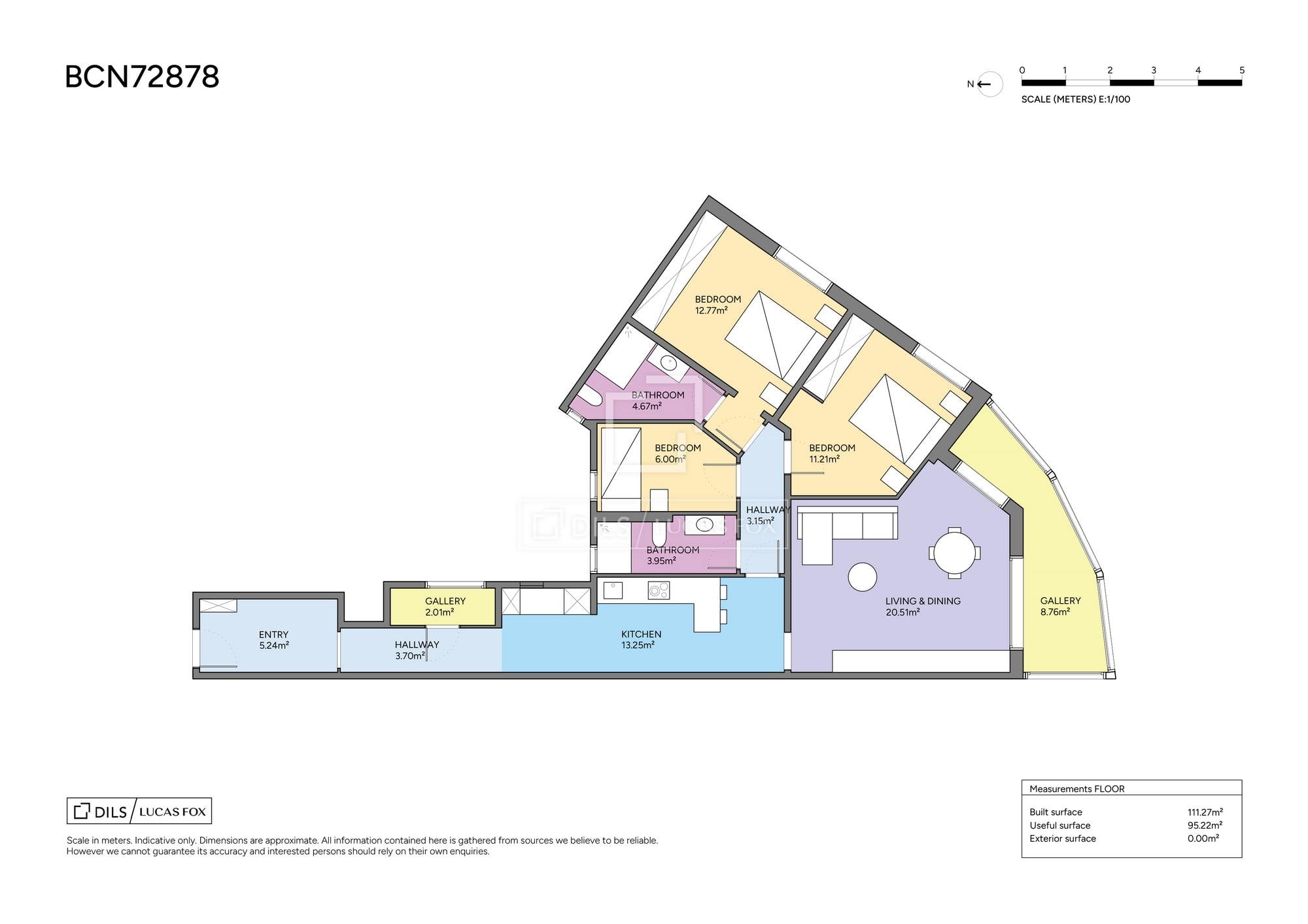 living - 112m² apartment with 9m² terrace for sale in Les Corts - Floor Plan thumbnail - 1