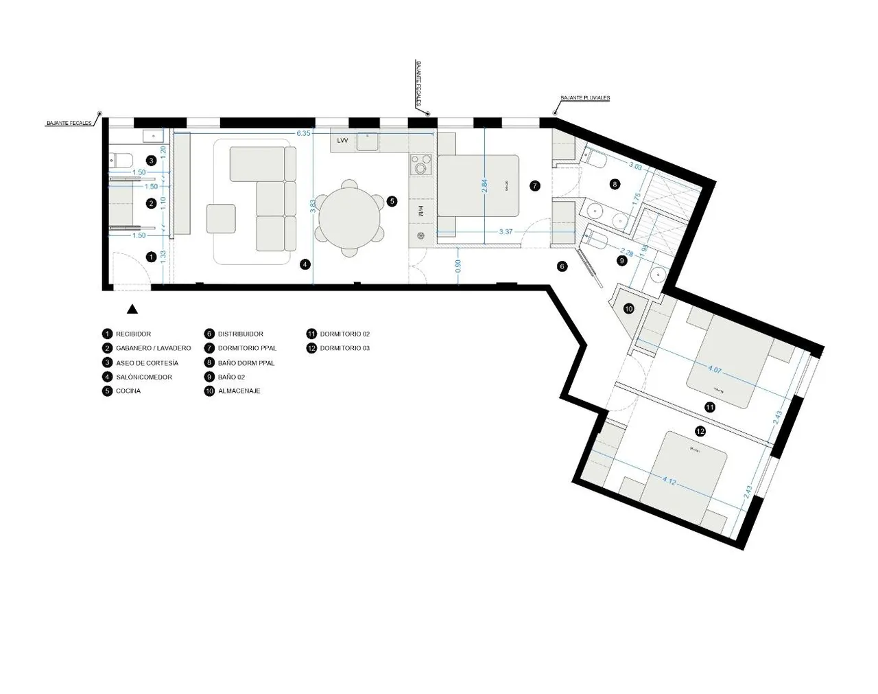 living - Piso de 93m² en venta en Almagro, Madrid - Plano del piso - 3