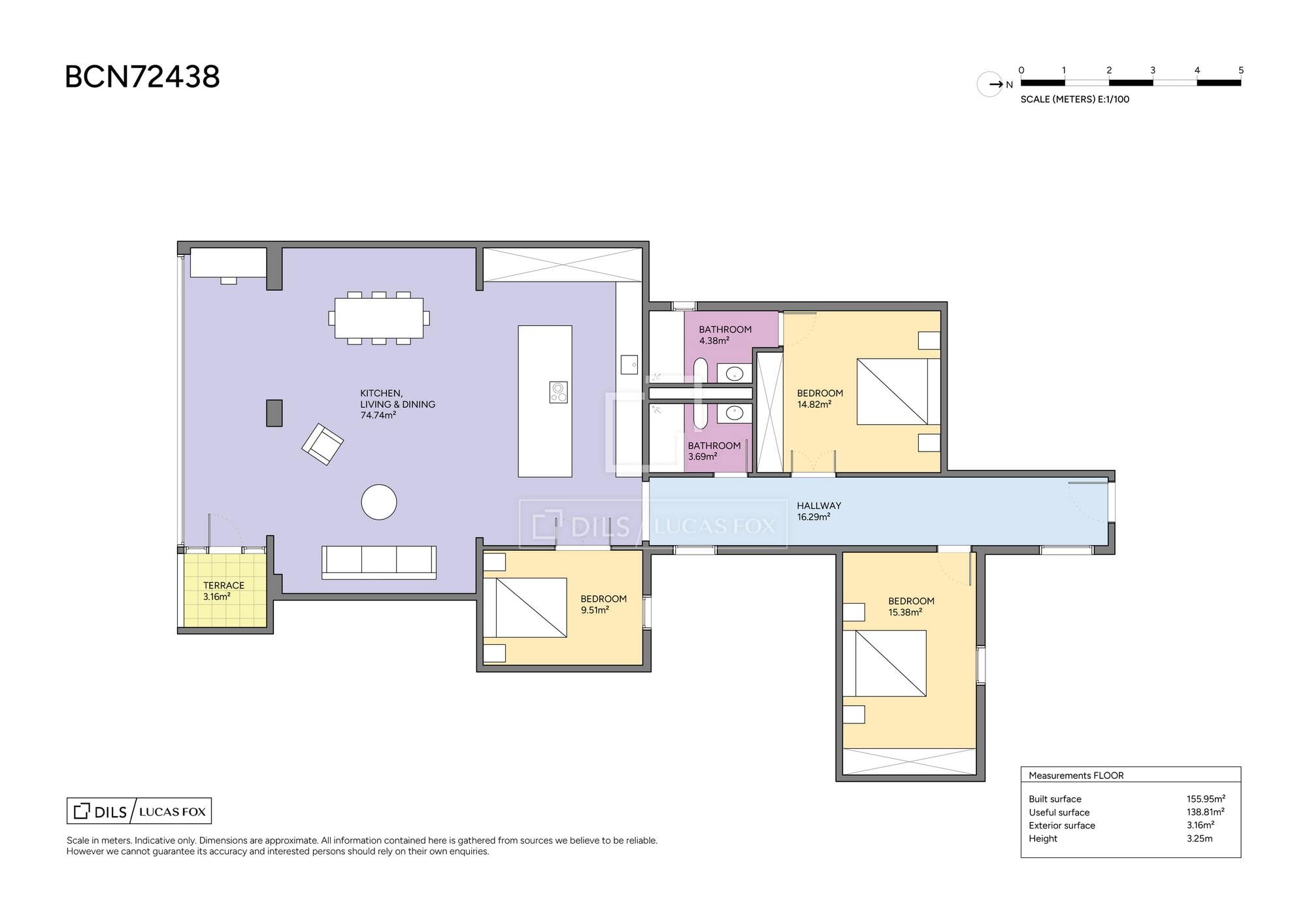 living - 183m² apartment with 8m² terrace for sale in Eixample Right - Floor Plan thumbnail - 1