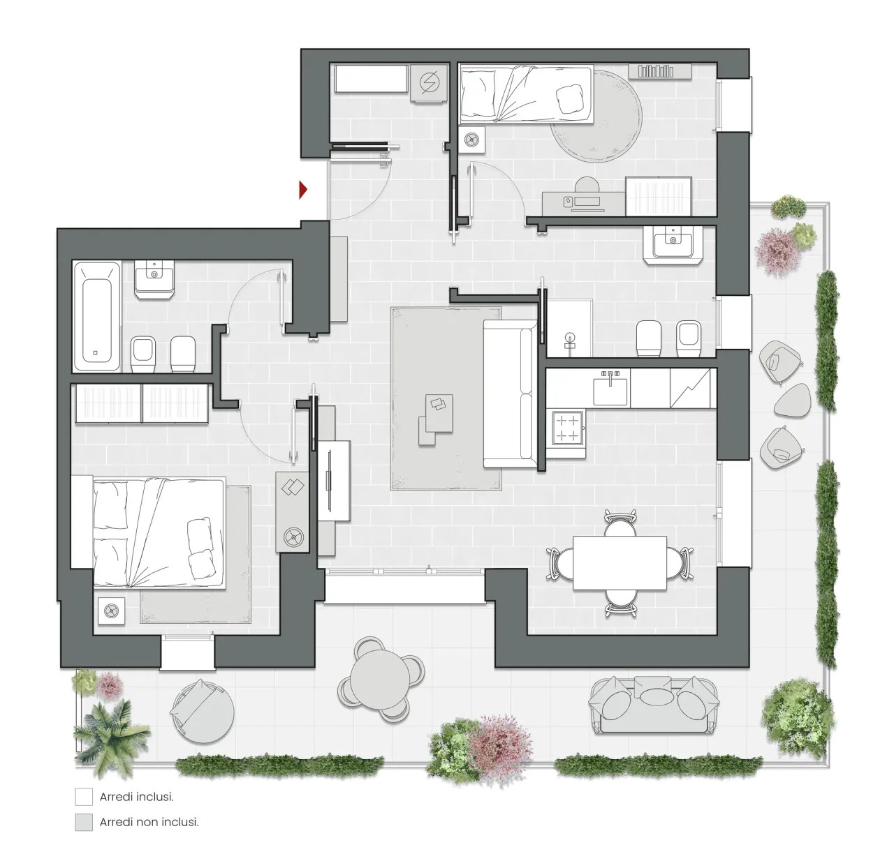Two Bedrooms of 98 sqm - Edificio A3 - LivinUp  | Milano - Floor Plan - 1