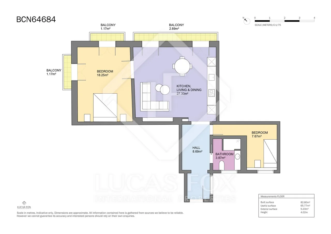 living - 82m² apartment for sale in Gótico, Barcelona - Floor Plan - 1