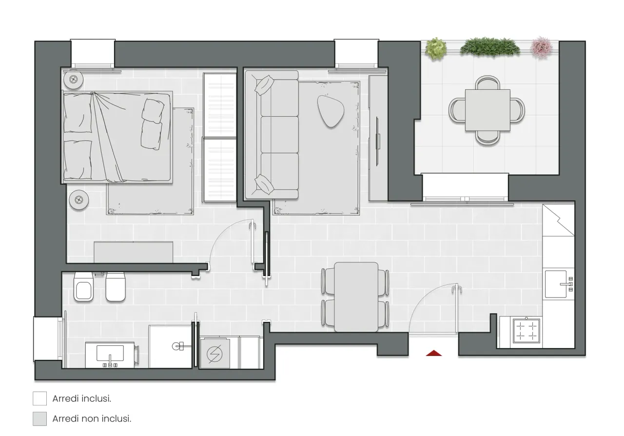 One Bedroom of 60 sqm - Edificio C2 - LivinUp  | Milano - Floor Plan - 1