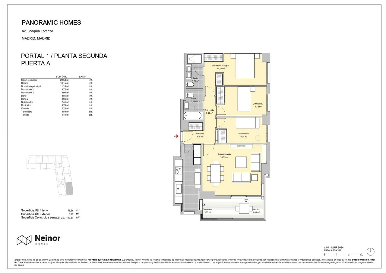 living - Piso de 131m² con 8m² terraza en venta en Peñagrande - Plano del piso - 1