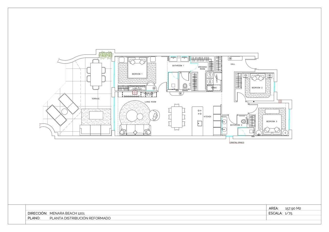 living - Piso de 130m² con 42m² terraza en venta en New Golden Mile - Plano del piso - 1