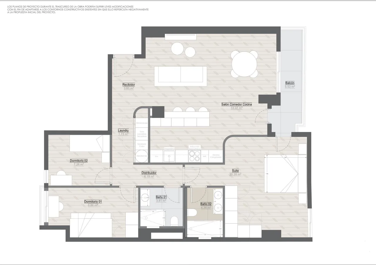 living - Piso de 110m² en venta en El Pla del Real, Valencia - Plano del piso - 1