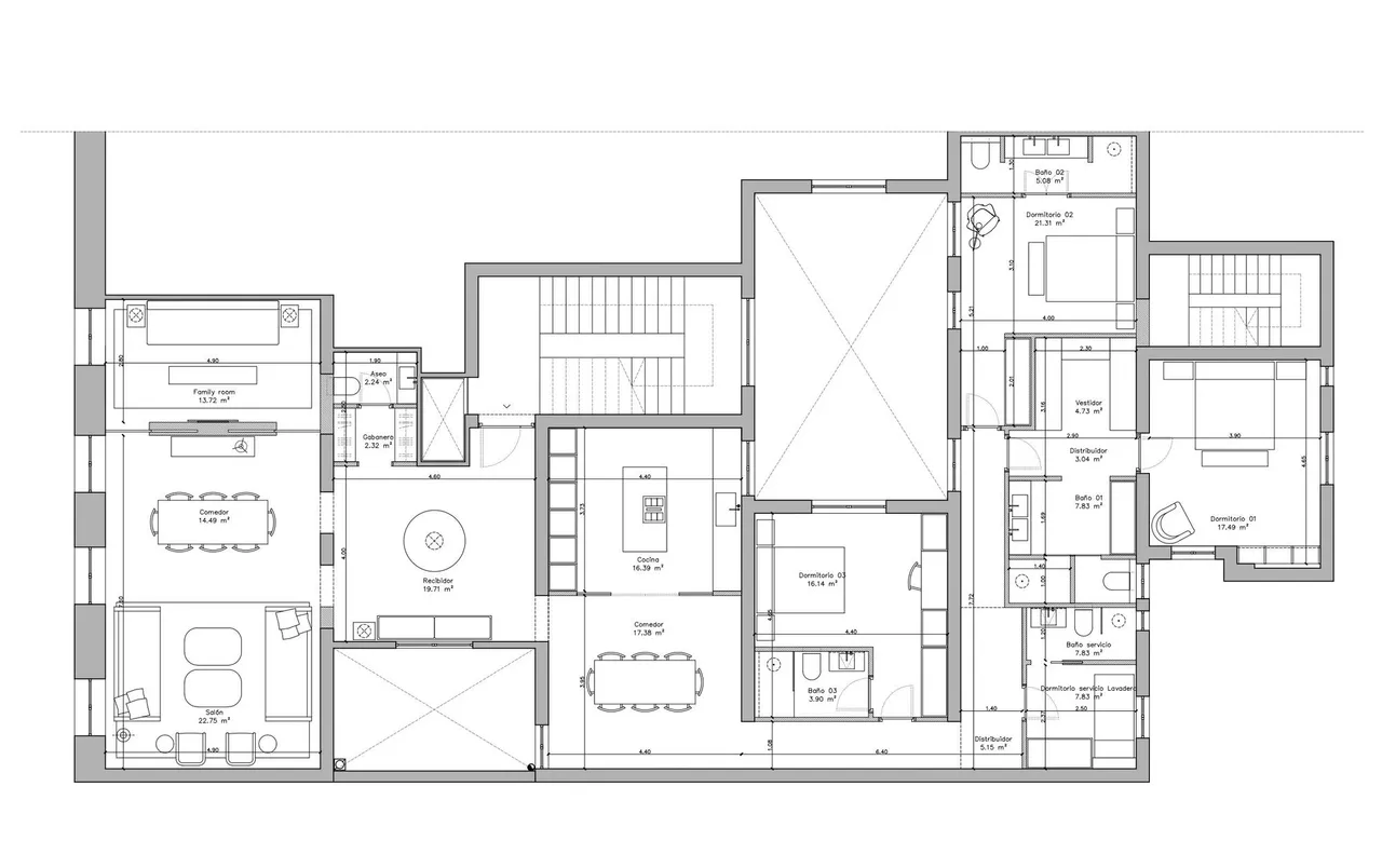 living - Piso de 252m² en venta en Almagro, Madrid - Plano del piso - 1