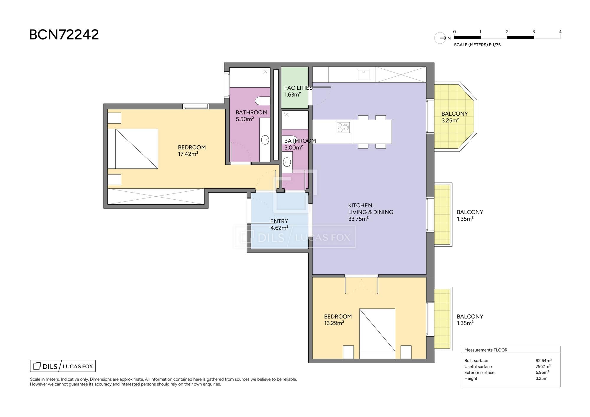 living - 110m² apartment for sale in Eixample Right, Barcelona - Floor Plan thumbnail - 1