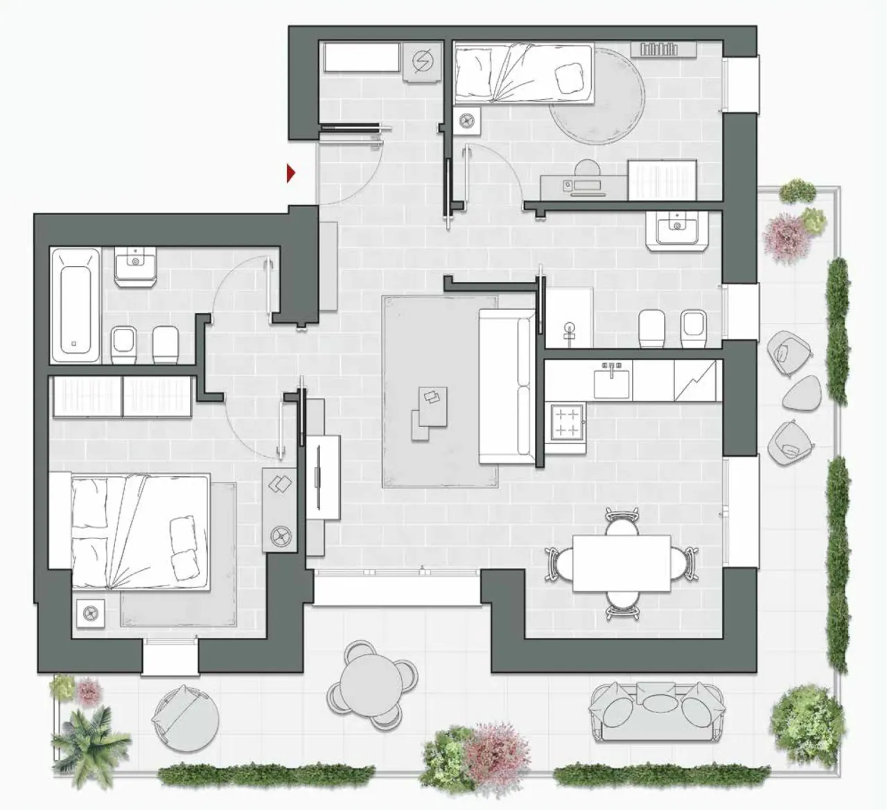 Two Bedrooms Compact of 98 sqm - Edificio C4 - LivinUp  | Milano - Floor Plan - 1