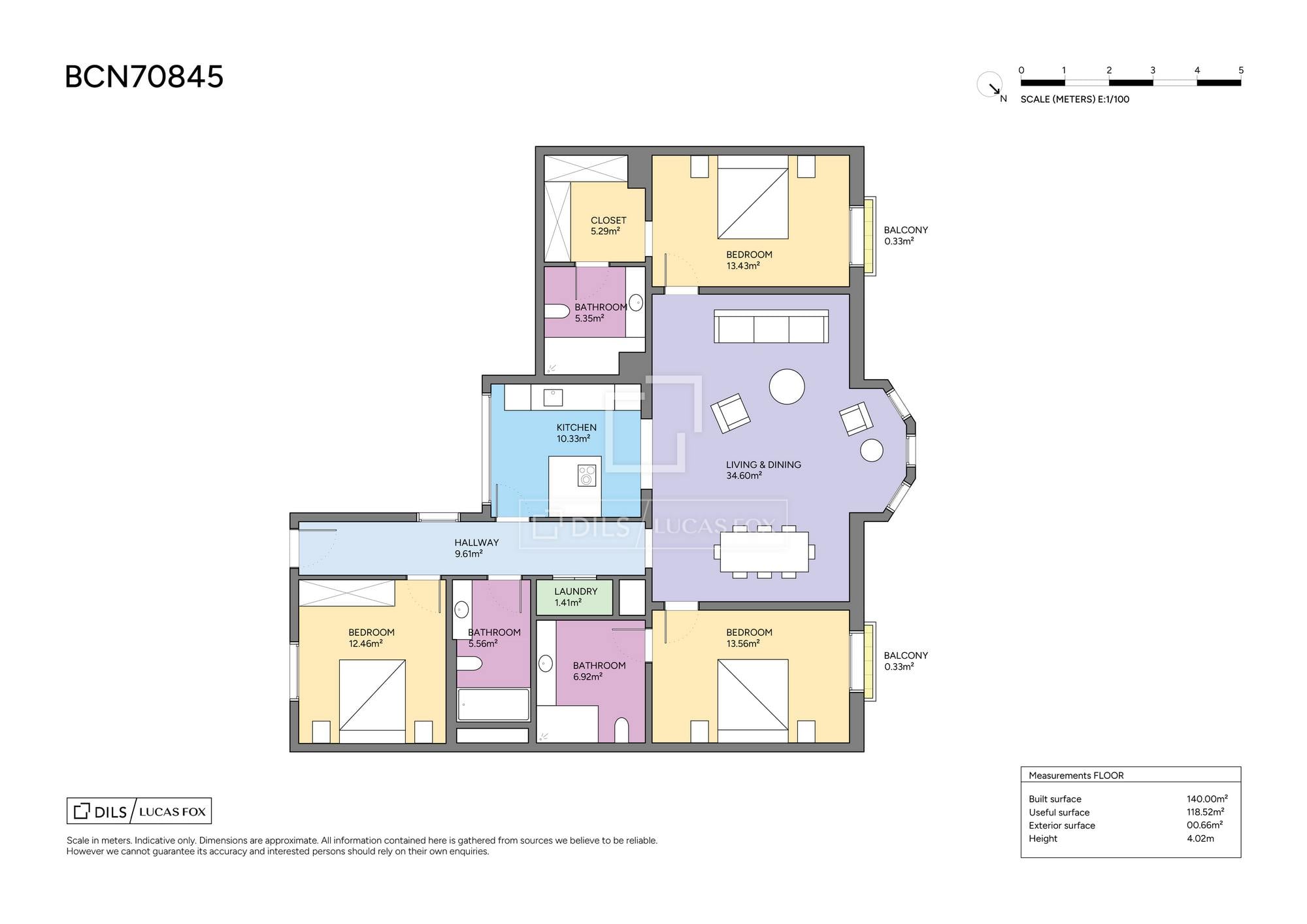 living - 140m² apartment for sale in Eixample Right, Barcelona - Floor Plan - 1