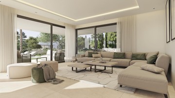living - Urbanización privada de 7 villas modernas con vistas al mar a la venta situada en Marbella Este - featured