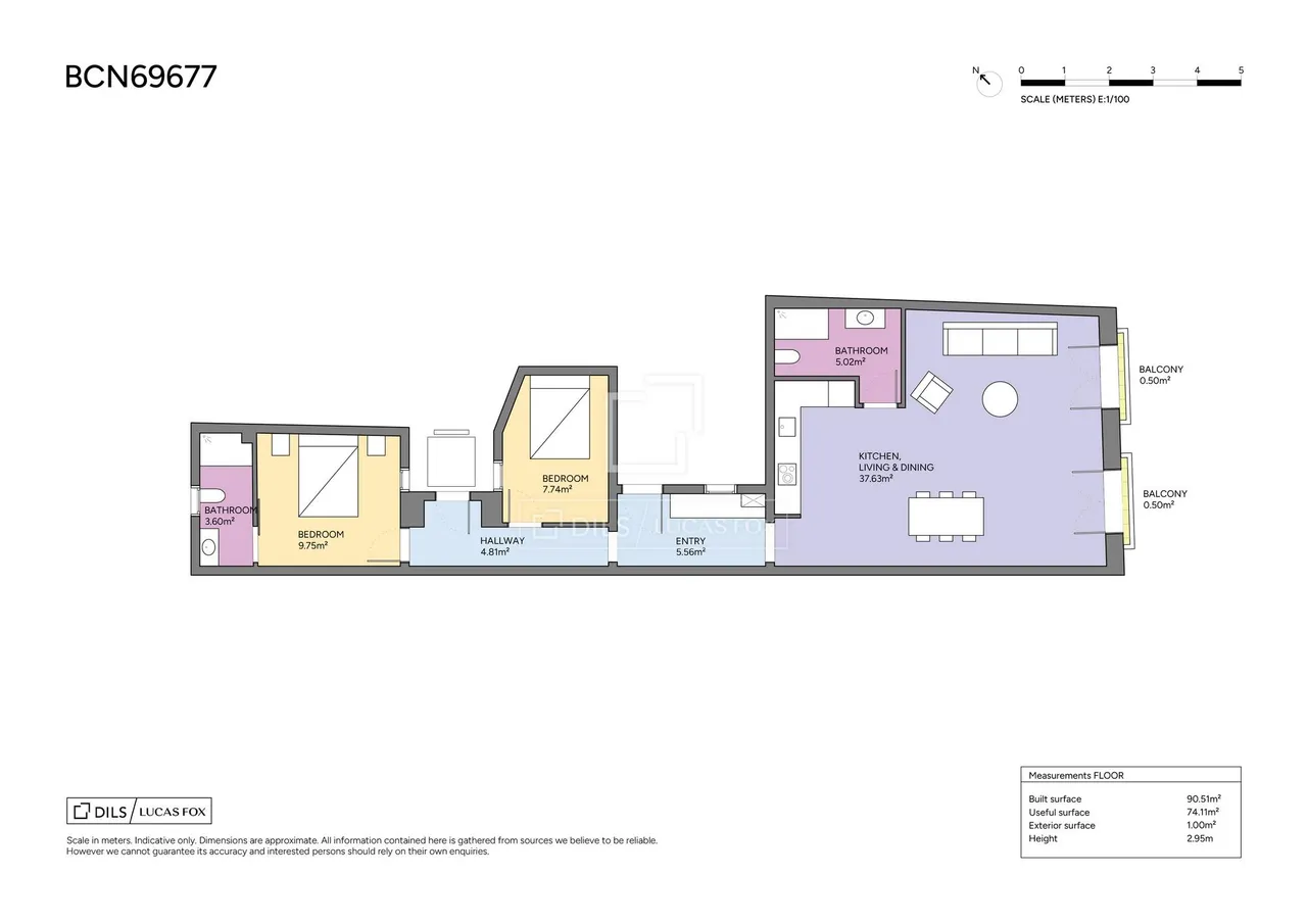 living - Piso de 90m² en venta en Gótico, Barcelona - Plano del piso - 1