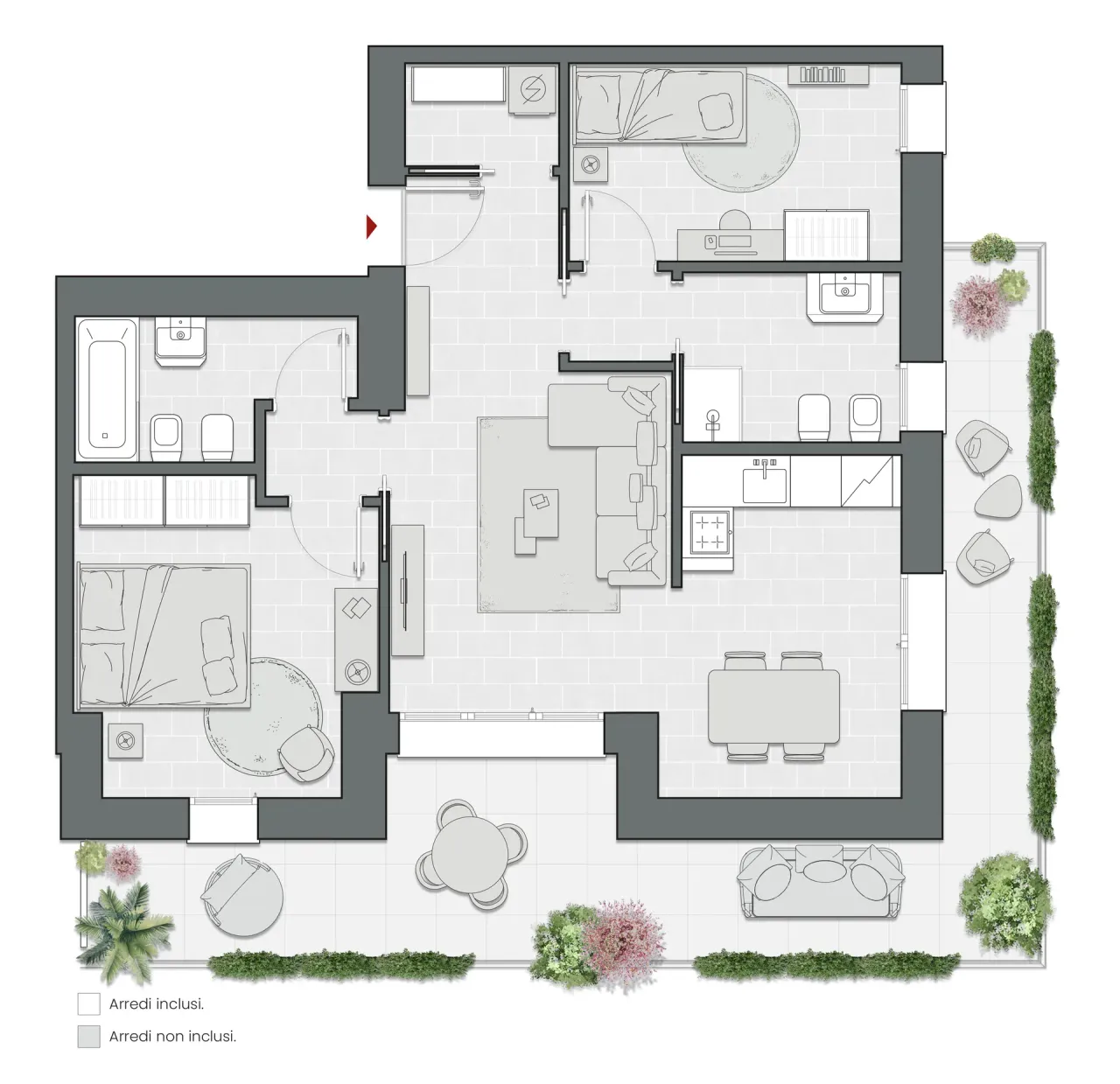 Trilocale di 98 m2 - Edificio A1 - LivinUp  | Milano - Floor Plan - 1