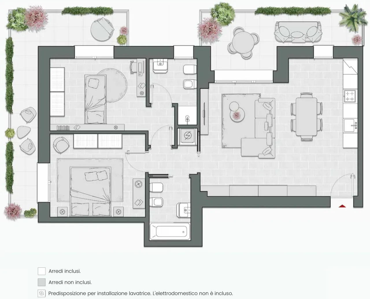 Two Bedrooms of 106 sqm - Edificio C4 - LivinUp  | Milano - Floor Plan - 1