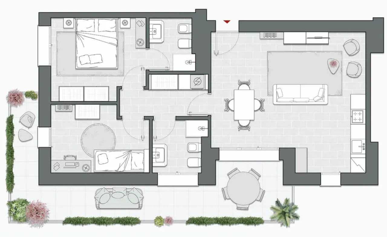 Two Bedrooms of 102 sqm - Edificio C4 - LivinUp  | Milano - Floor Plan - 1