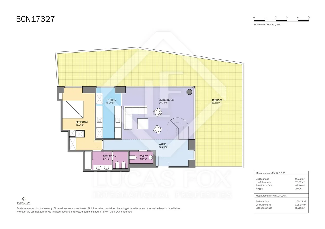 living - Ático de 150m² con 83m² terraza en venta en Diagonal Mar - Plano del piso - 1
