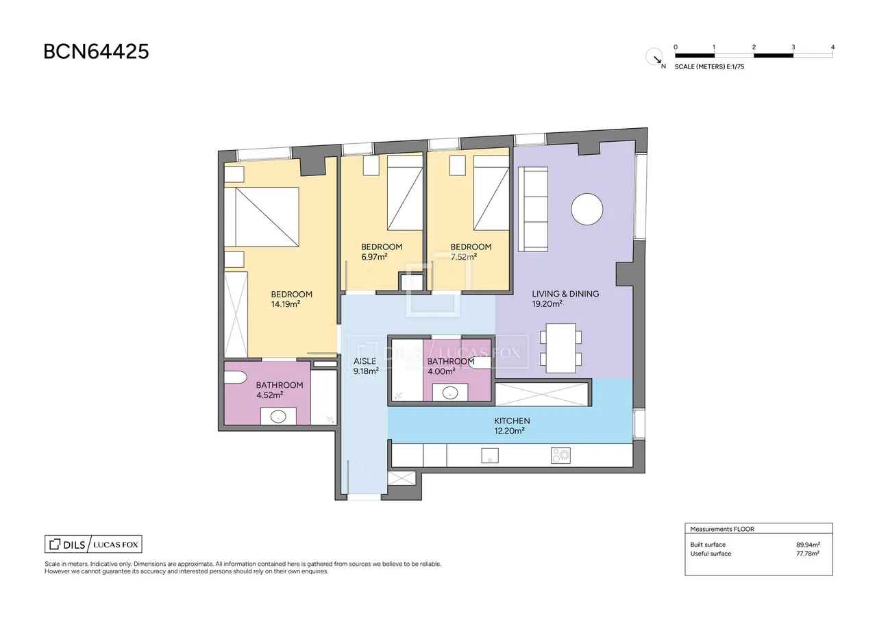 living - 90m² apartment for sale in Hospitalet de Llobregat - Floor Plan - 1