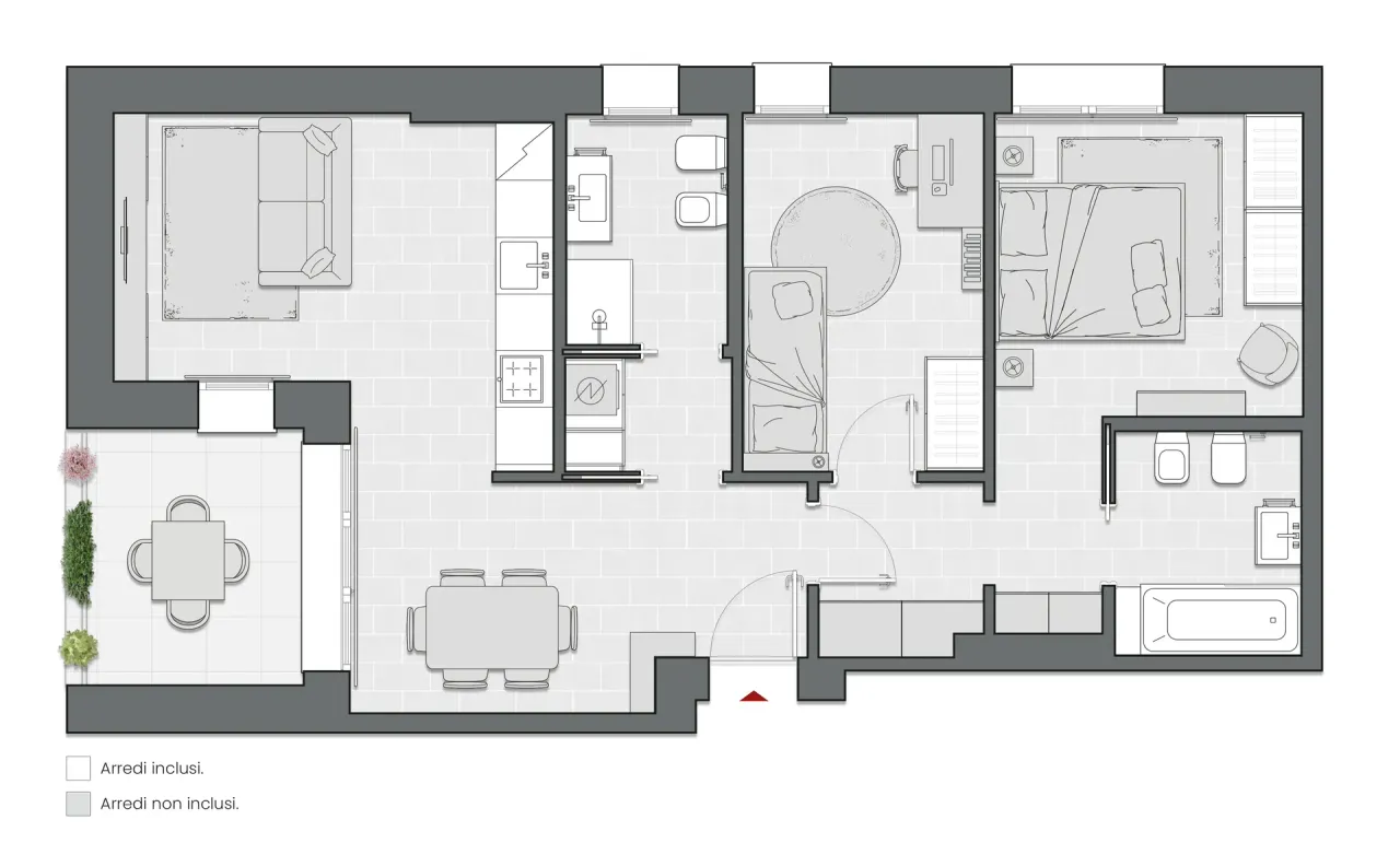 Two Bedrooms of 90 sqm - Edificio C2 - LivinUp  | Milano - Floor Plan - 1