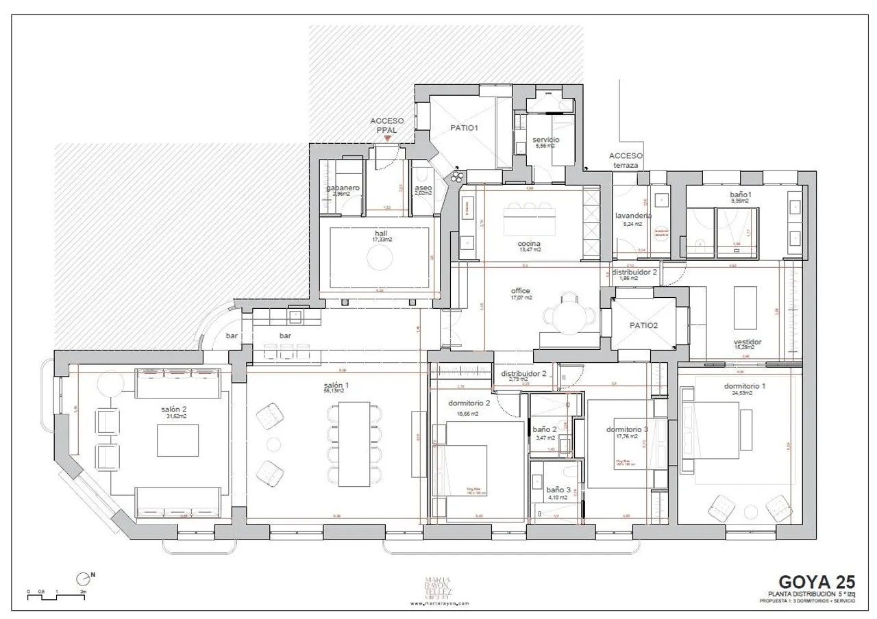 living - Piso de 350m² en venta en Recoletos, Madrid - Plano del piso - 1