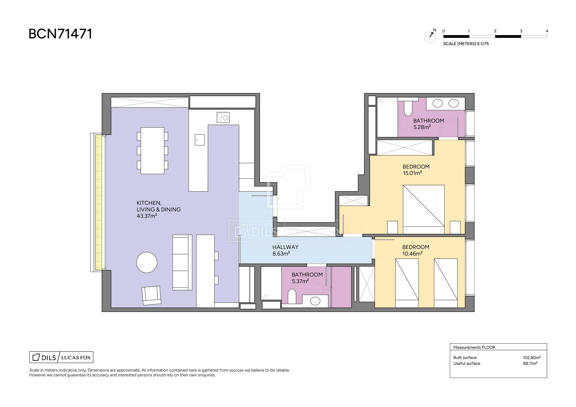 living - Piso de 103m² en venta en Barceloneta, Barcelona - Plano del piso thumbnail - 1