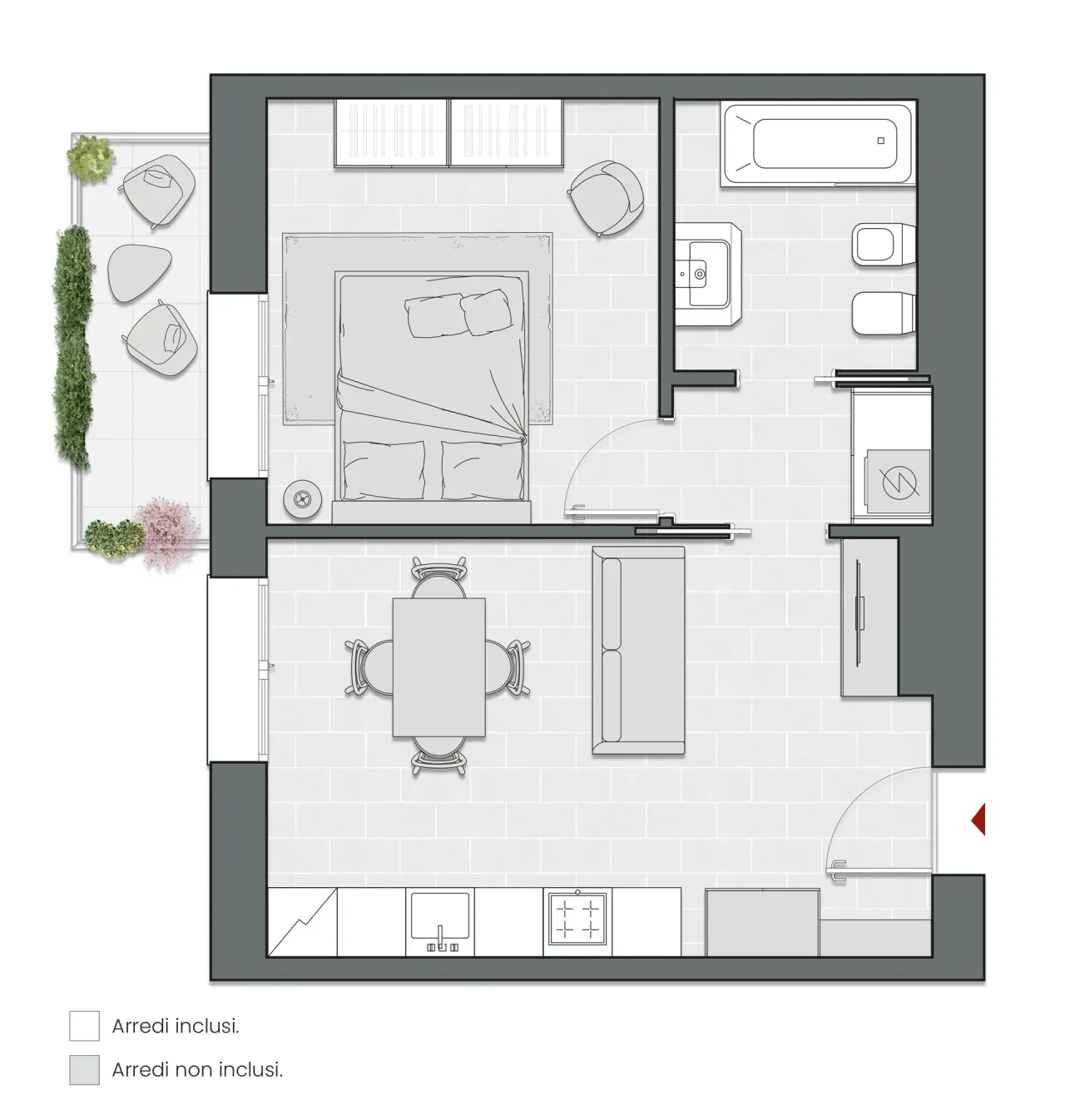 One Bedroom of 56 sqm - Edificio C4 - LivinUp  | Milano - Floor Plan - 1