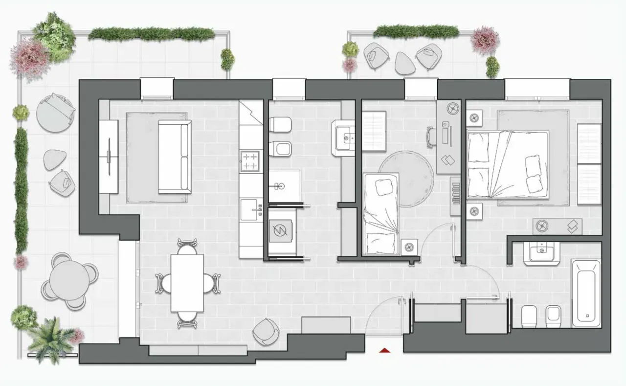 Two Bedrooms of 101 sqm - Edificio C4 - LivinUp  | Milano - Floor Plan - 1