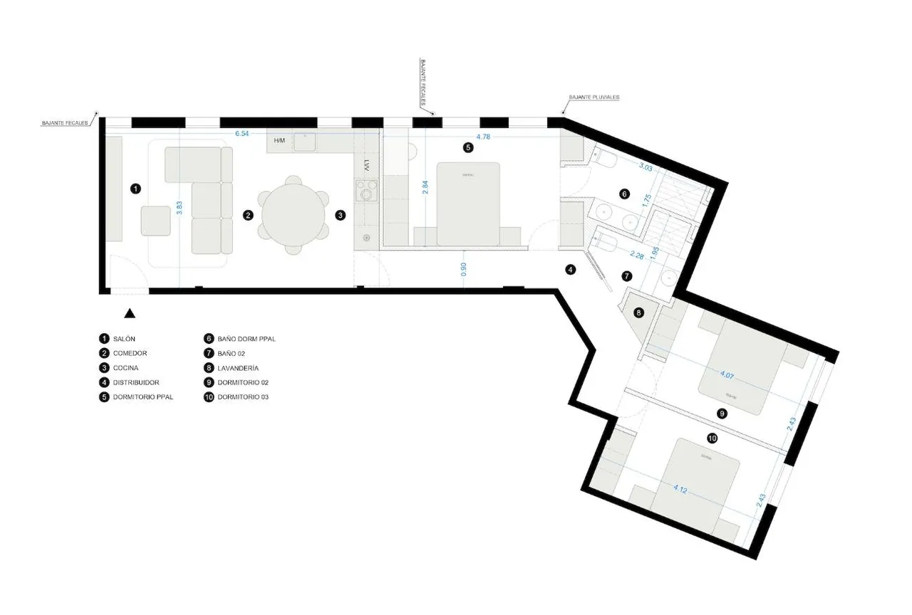living - Piso de 93m² en venta en Almagro, Madrid - Plano del piso - 1