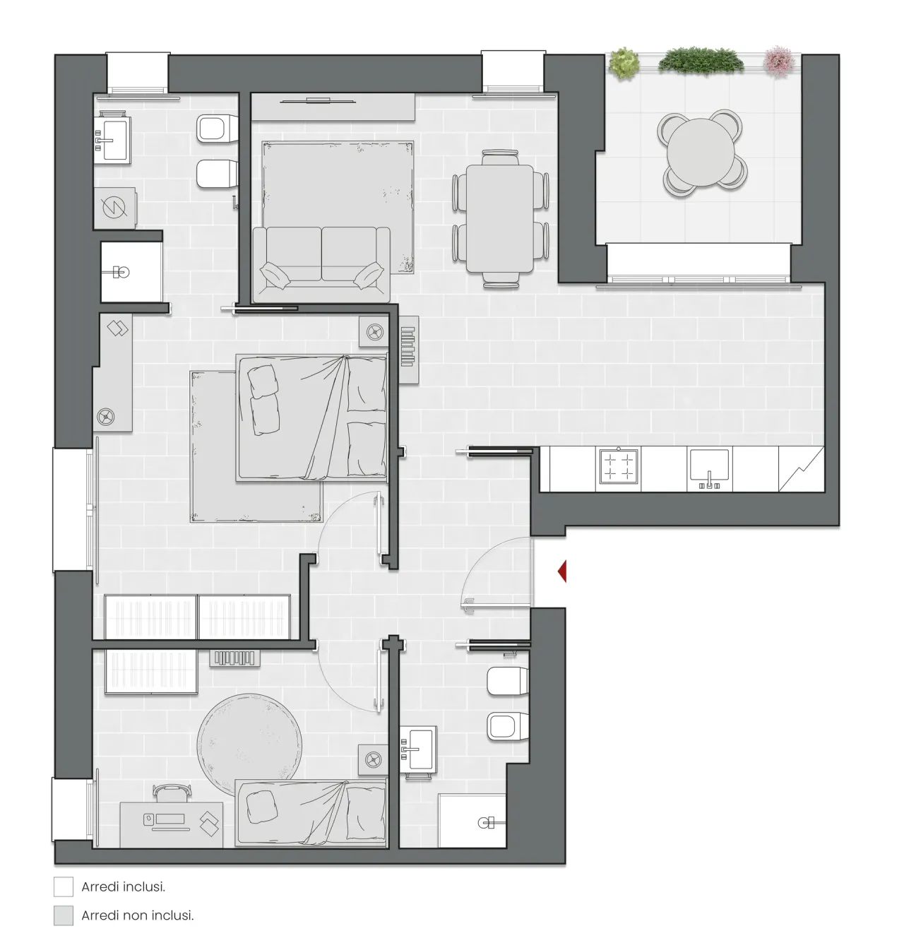 Two Bedrooms of 92 sqm - Edificio C2 - LivinUp  | Milano - Floor Plan - 1