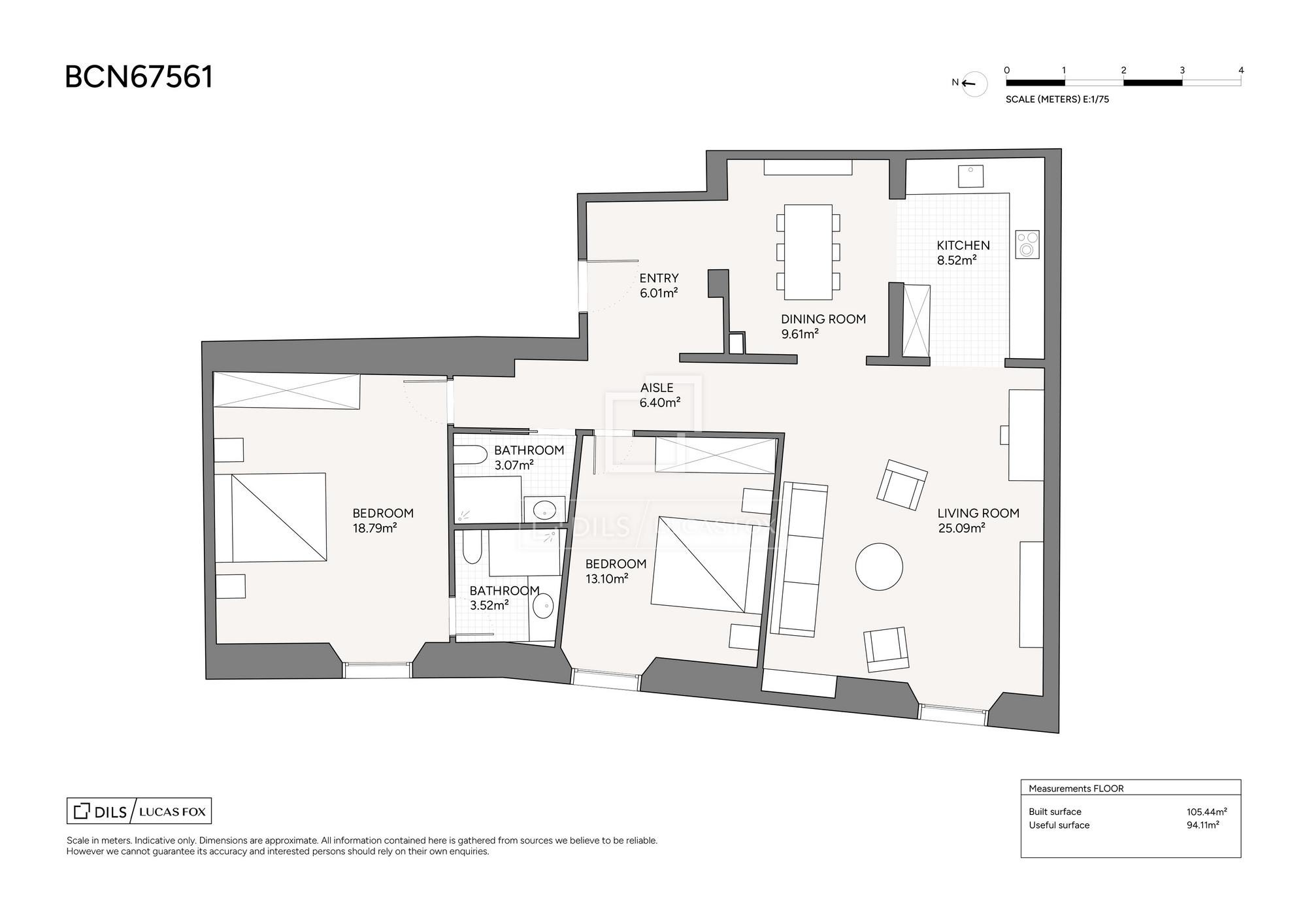 living - 105m² apartment for sale in Gótico, Barcelona - Floor Plan - 1