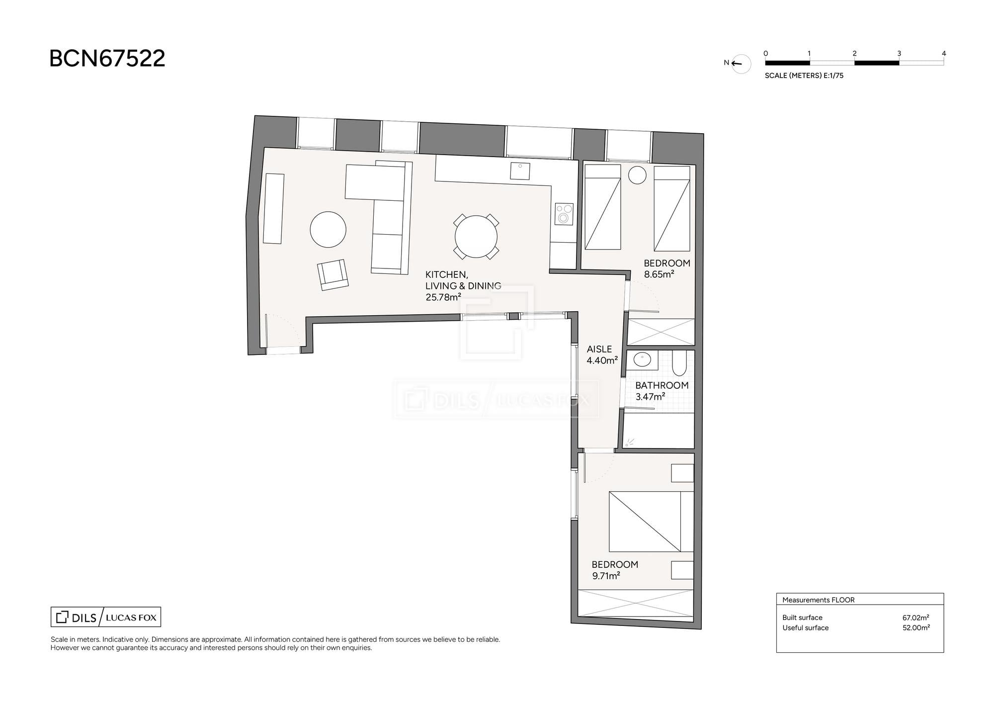 living - Piso de 67m² en venta en Gótico, Barcelona - Plano del piso thumbnail - 1