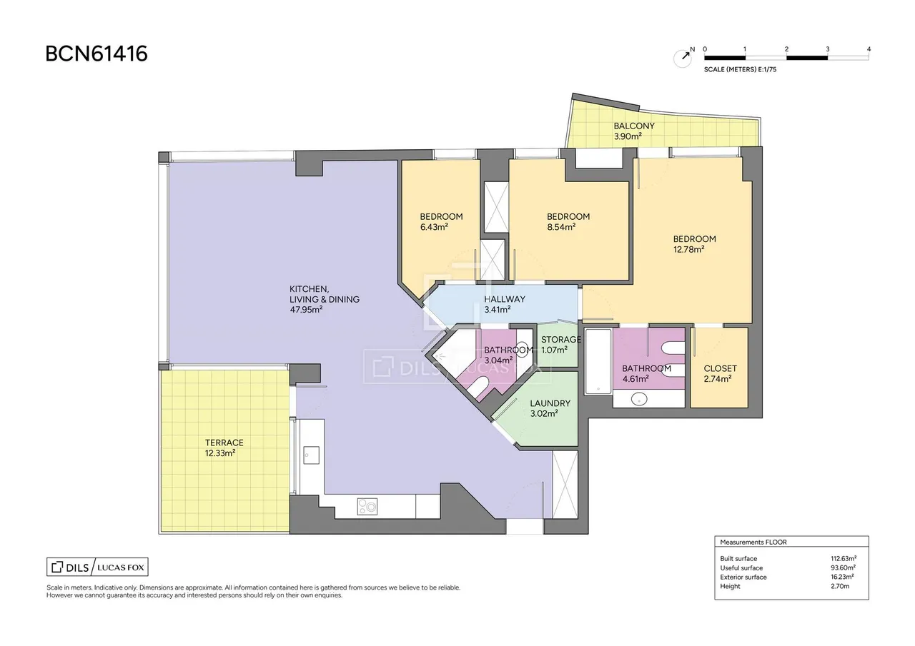 living - 112m² apartment with 16m² terrace for sale in Diagonal Mar - Floor Plan - 1