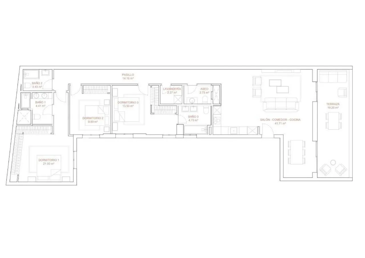 living - 194m² penthouse for sale in Almagro, Madrid - Floor Plan - 1