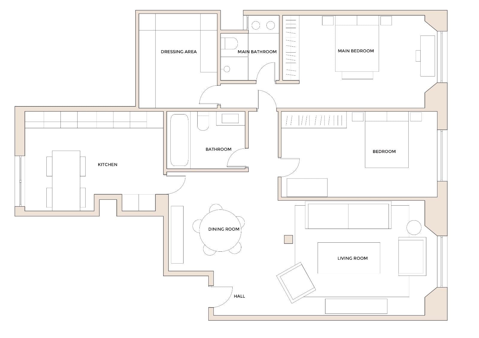 living - Piso de 140m² en venta en Recoletos, Madrid - Plano del piso - 1