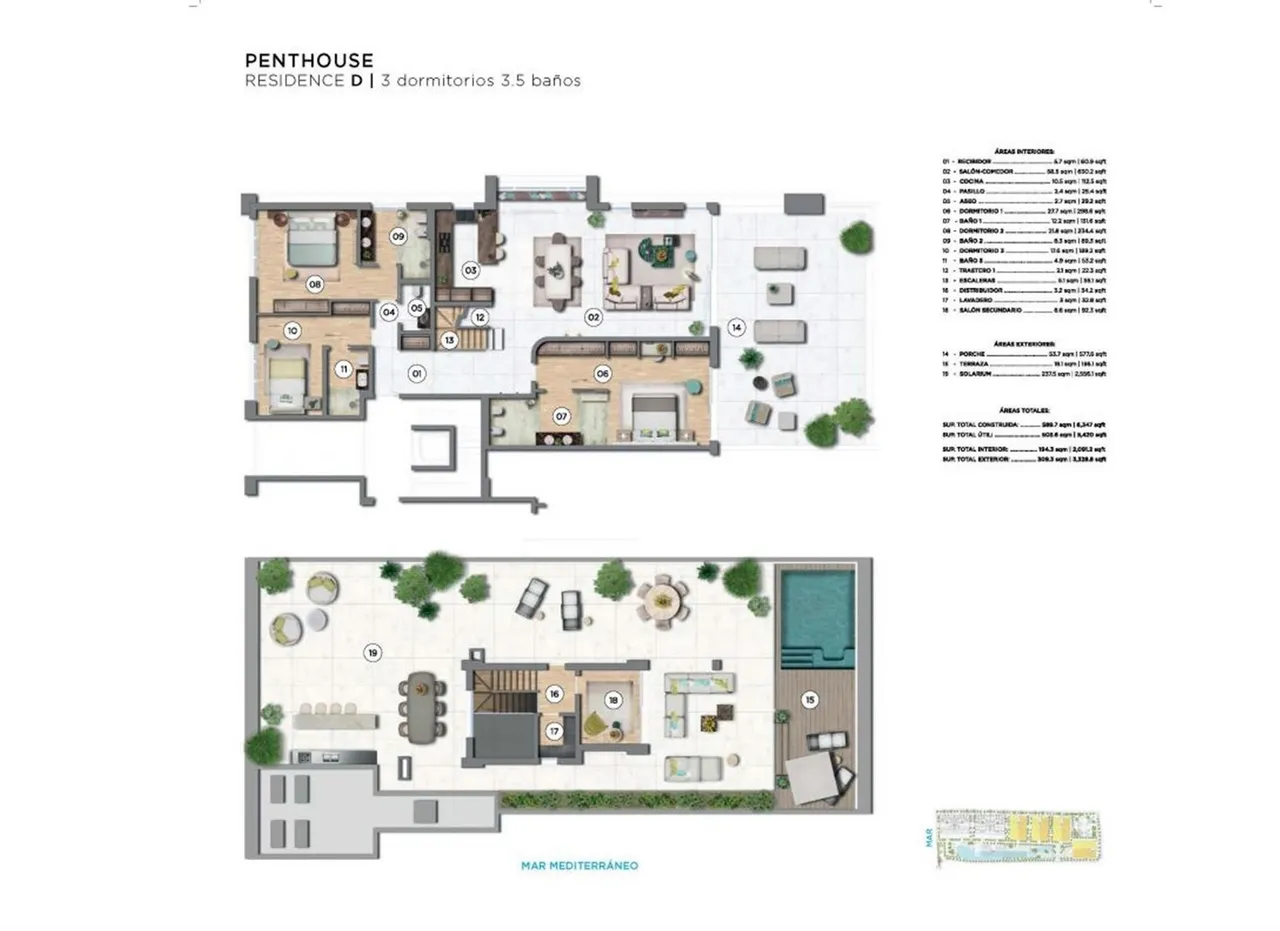 living - New Development of luxury apartments with private pools for sale in a highly sought after area on the Golden Mile in Marbella, with tropical communal gardens and pools. - Floor Plan - 3