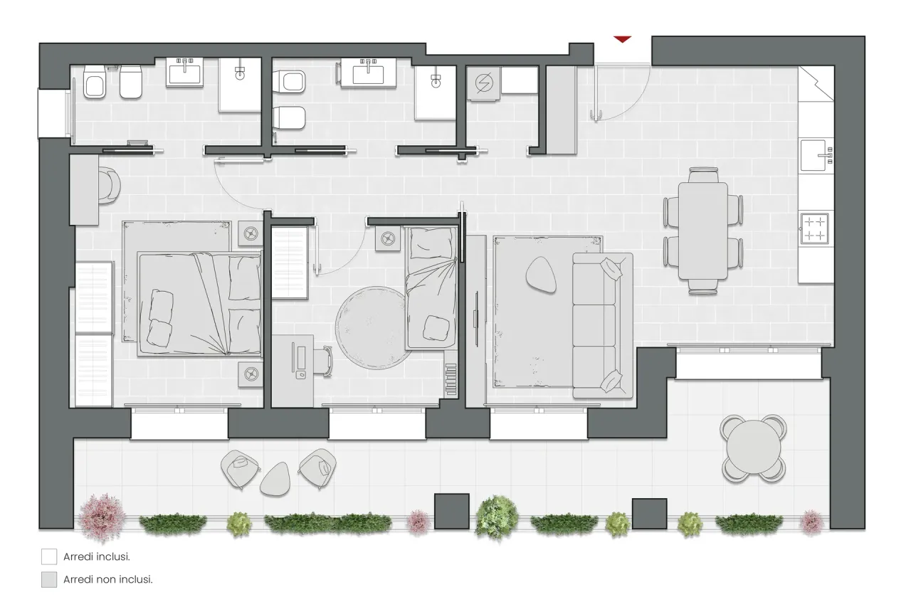 Two Bedrooms of 104 sqm - Edificio C2 - LivinUp  | Milano - Floor Plan - 1