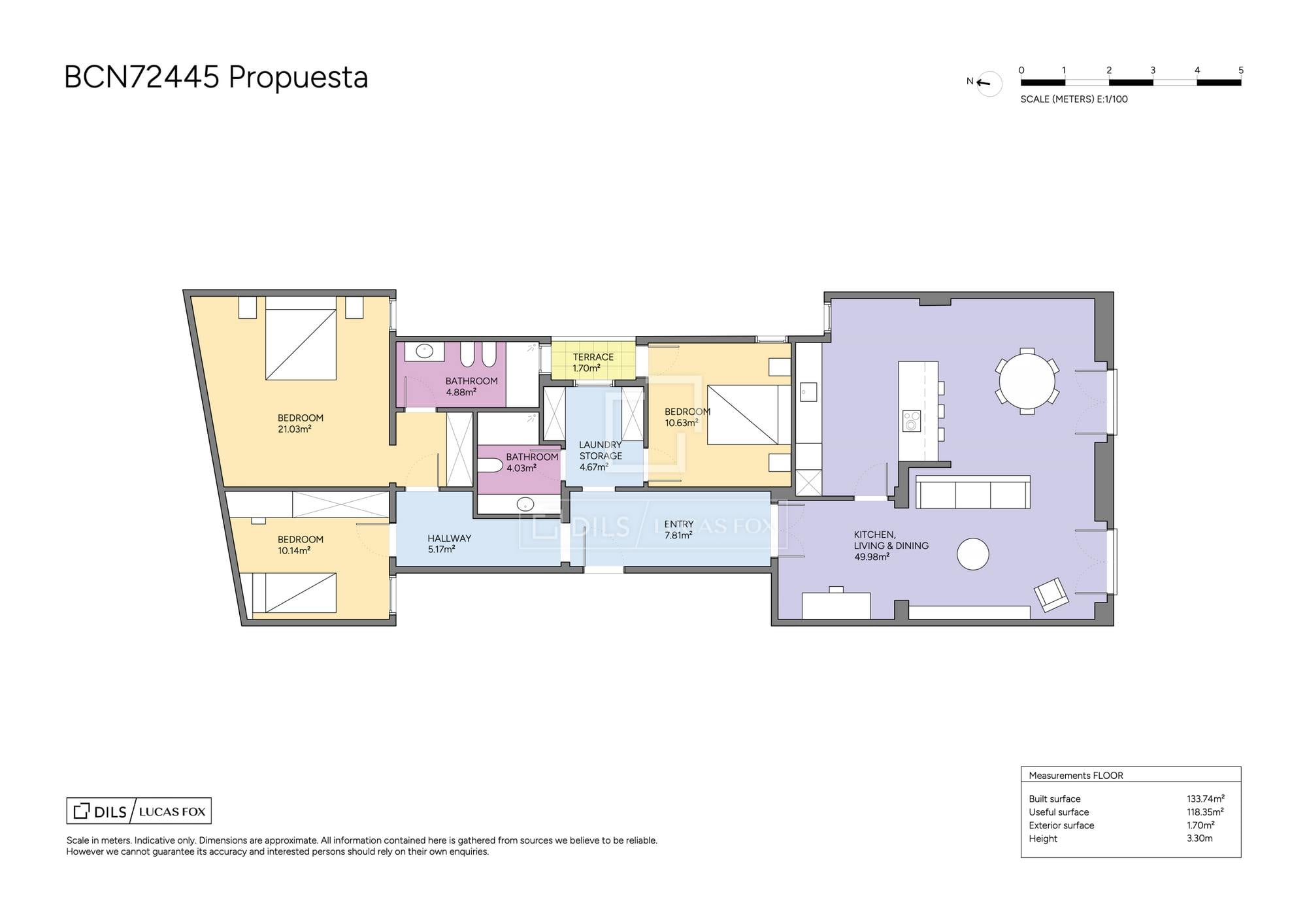 living - Piso de 134m² en venta en Sant Gervasi - Galvany, Barcelona - Plano del piso - 3