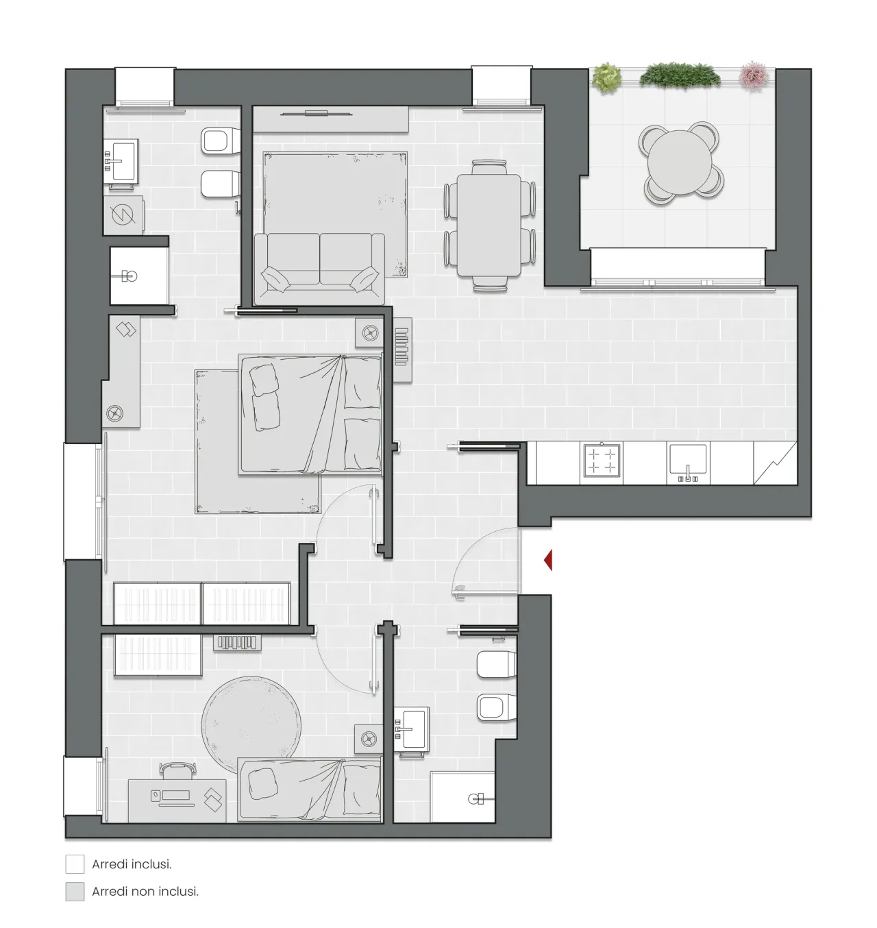 Trilocale di 92 m2 - Edificio C1 - LivinUp  | Milano - Floor Plan - 1
