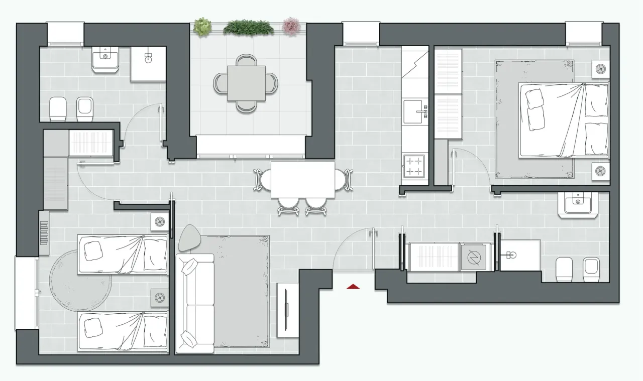 Two Bedrooms of 91 sqm - Edificio C1 - LivinUp  | Milano - Floor Plan - 1