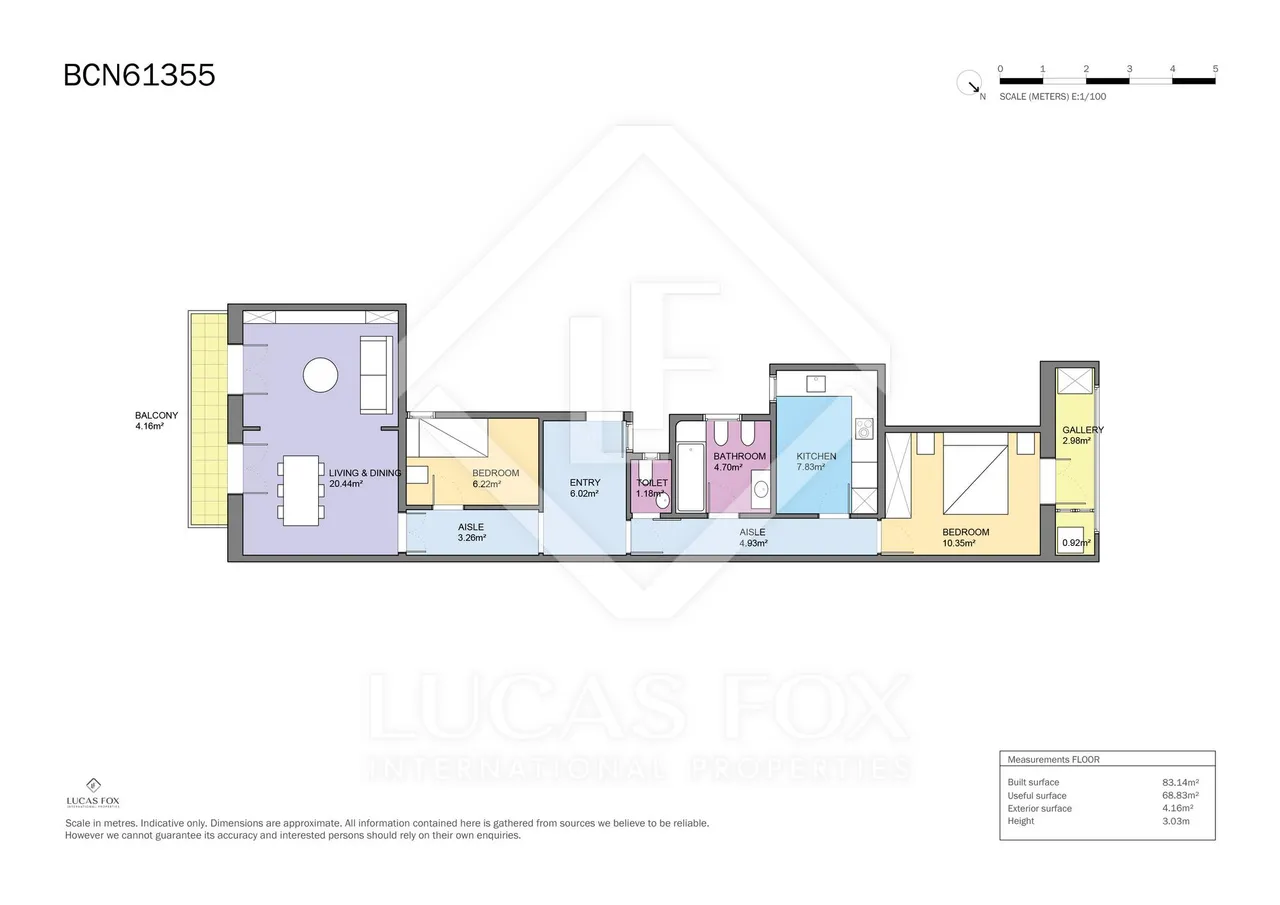 living - 83m² apartment for sale in Eixample Right, Barcelona - Floor Plan - 1