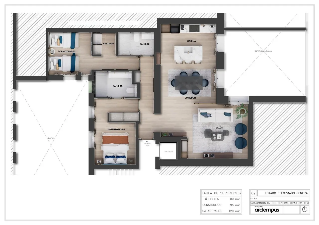 living - Piso de 120m² en venta en Castellana, Madrid - Plano del piso - 1