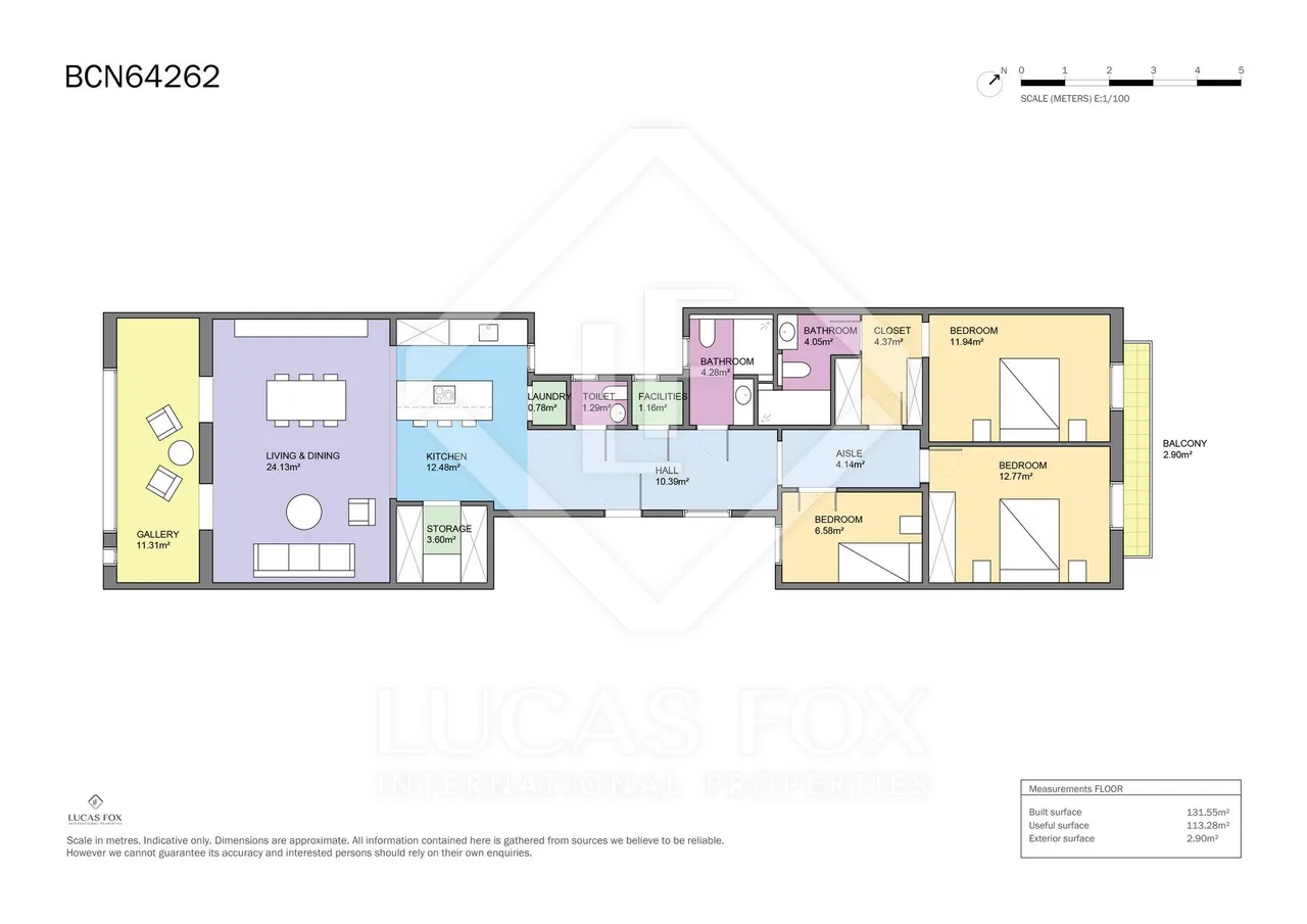 living - Piso de 132m² en venta en Eixample Izquierdo, Barcelona - Plano del piso - 1