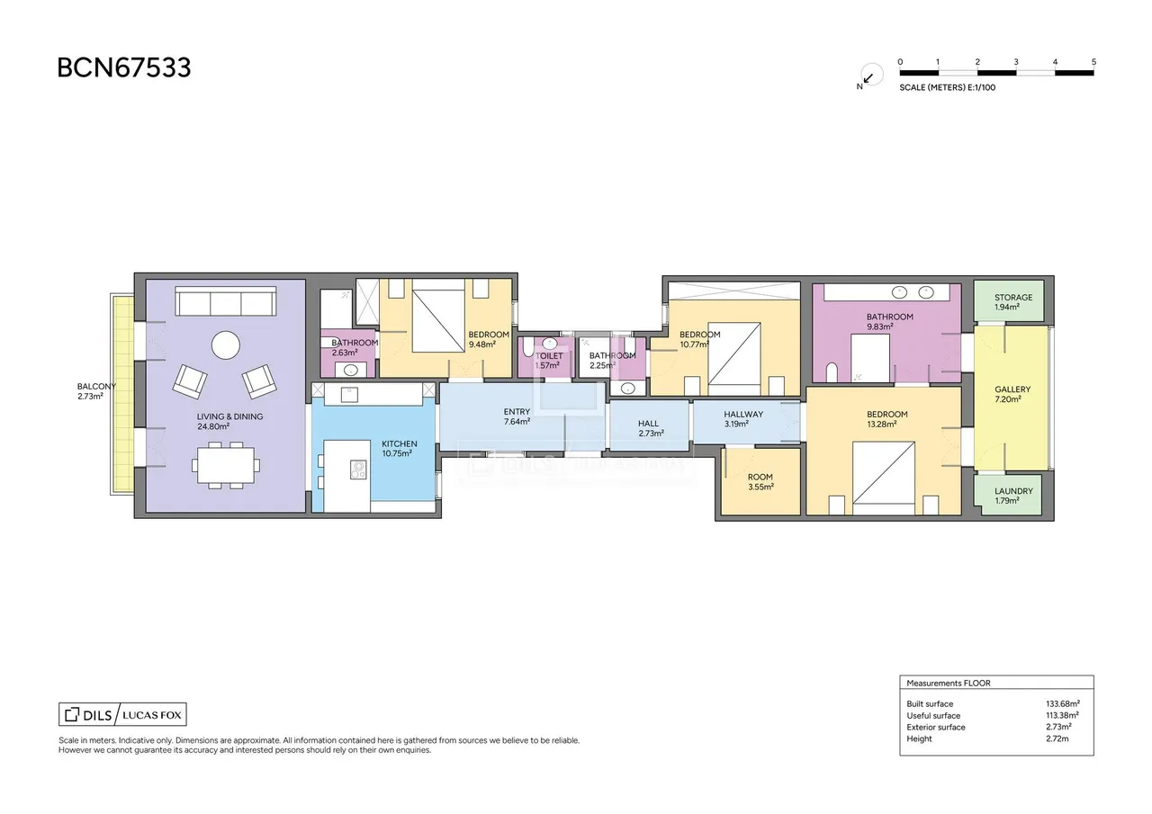 living - 133m² apartment for sale in Eixample Left, Barcelona - Floor Plan - 1