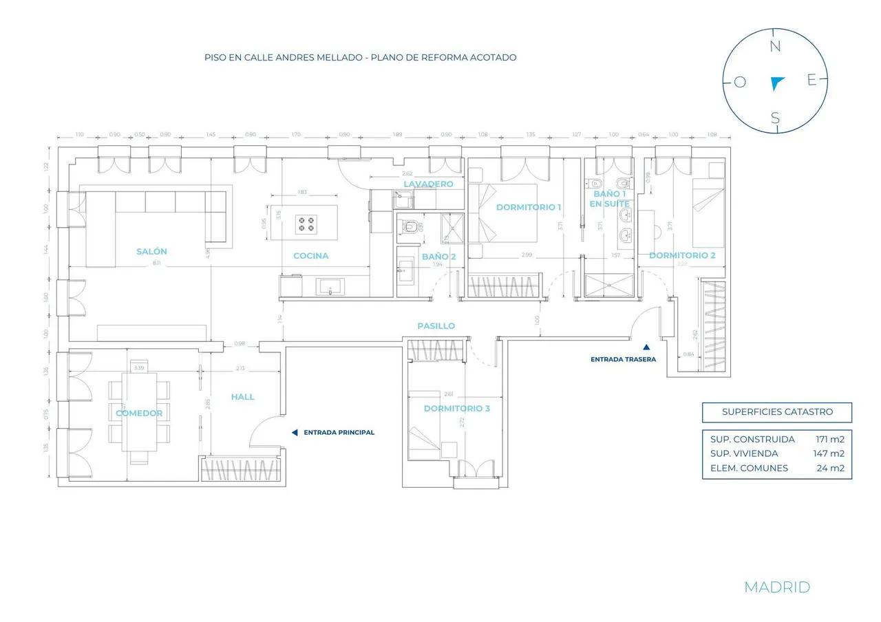 living - 171m² apartment for sale in Gaztambide, Madrid - Floor Plan - 1