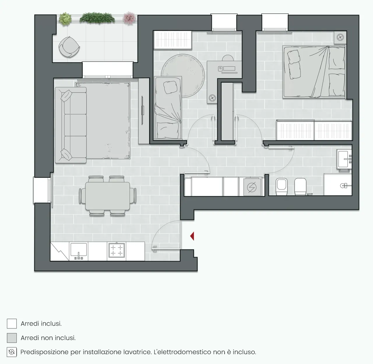 Two Bedrooms Compact of 73 sqm - Edificio C2 - LivinUp  | Milano - Floor Plan - 1