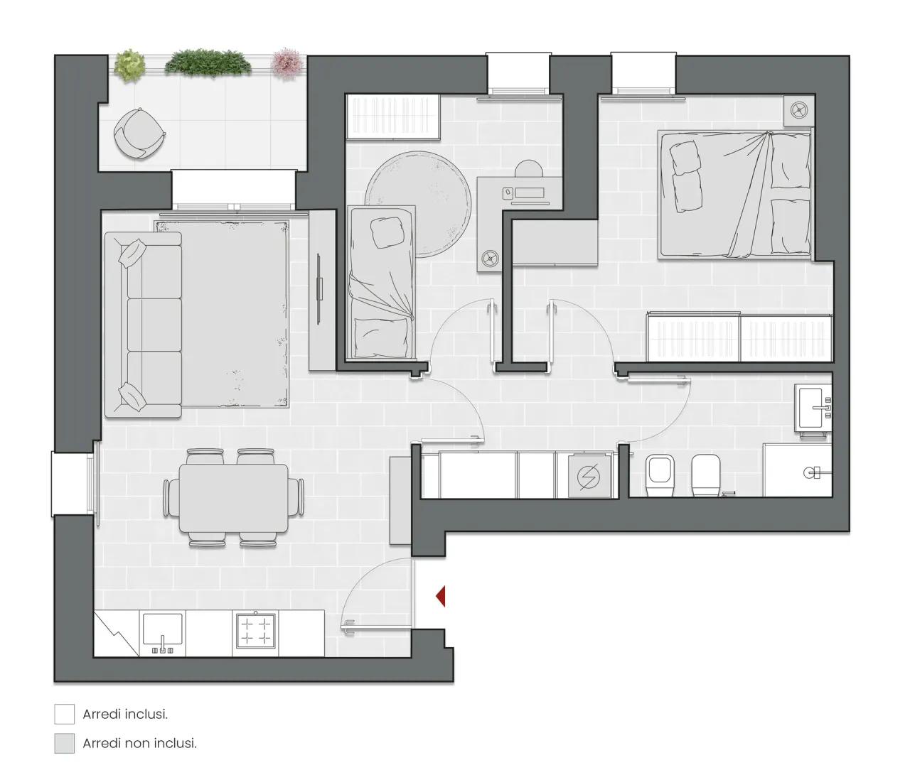 Two Bedrooms Compact of 73 sqm - Edificio C2 - LivinUp  | Milano - Floor Plan - 1