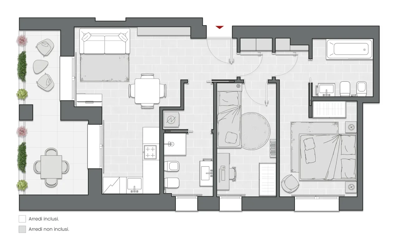 Two Bedrooms of 83 sqm - Edificio C2 - LivinUp  | Milano - Floor Plan - 1
