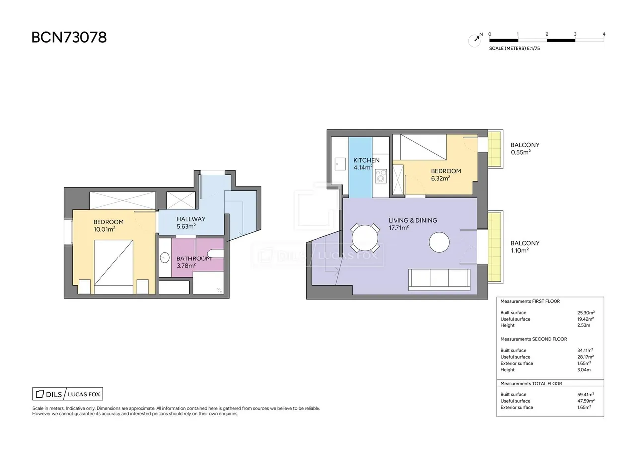 living - Piso de 59m² en venta en El Born, Barcelona - Plano del piso - 1